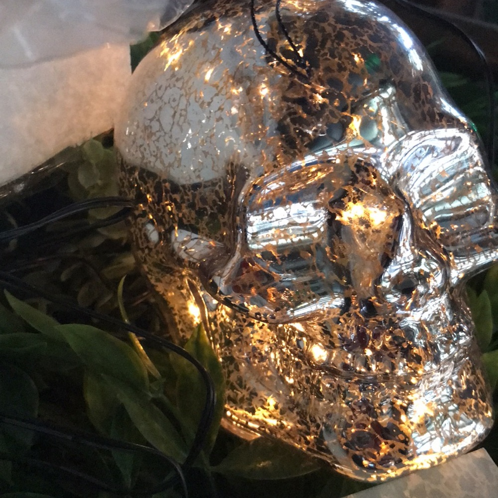 Pottery Barn Spooky Silver Mercury Style Warm Glow LED Light Up Skulls ππ· - Picture 12 of 17